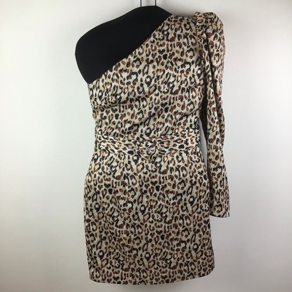 Lavish Alice Leopard Print One Shoulder Satin Mini Dress - Picture 3 of 8